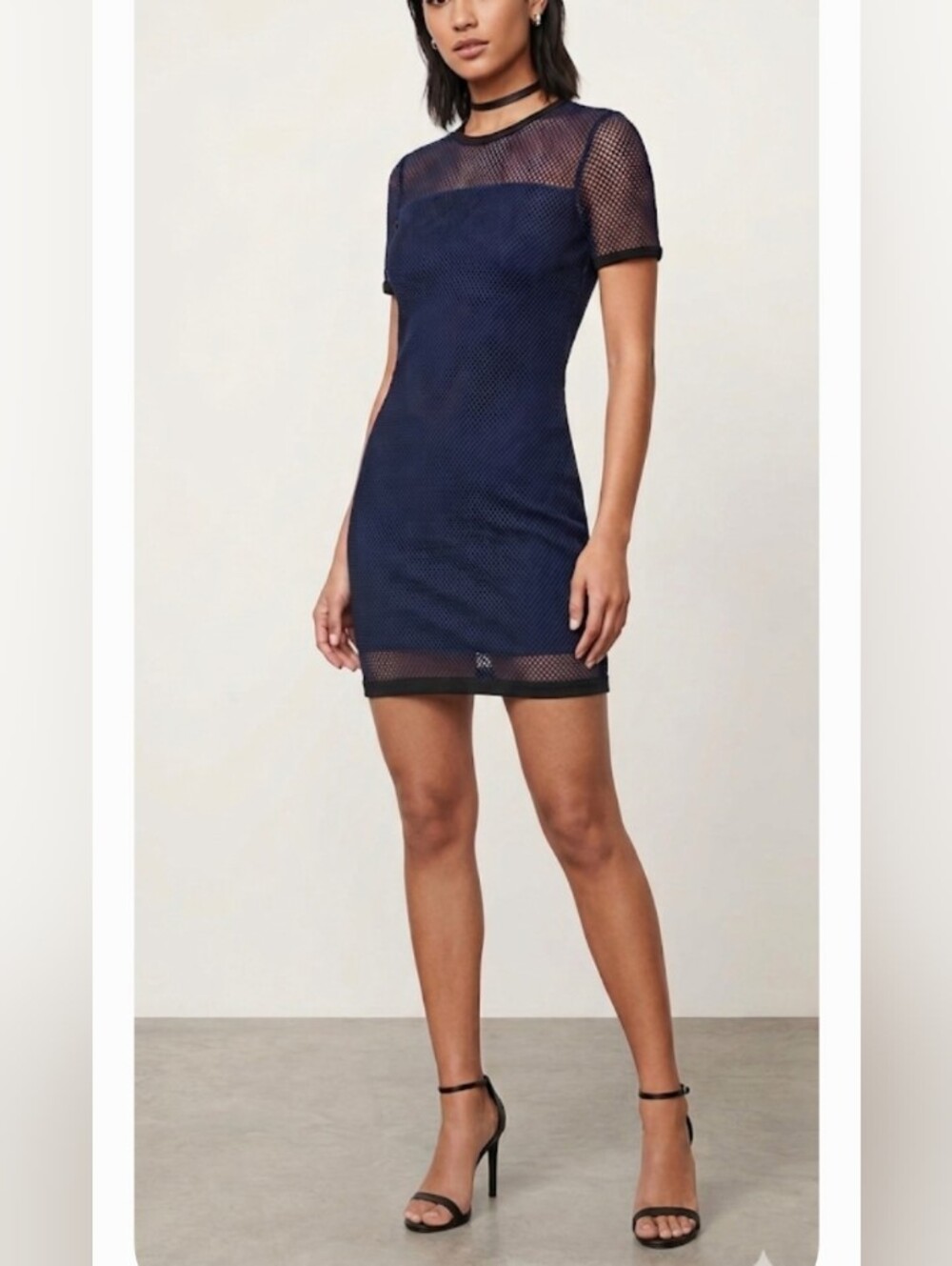 Rag & Bone Navy Blue Mesh Overlay Shift Dress Sheer Short Sleeve Designer Dress